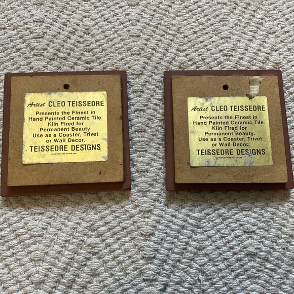 Cleo Teissedre Santa Fe Kachina on Vase Art Tile Trivet 1990 New Mexico set of 2 - Picture 6 of 8